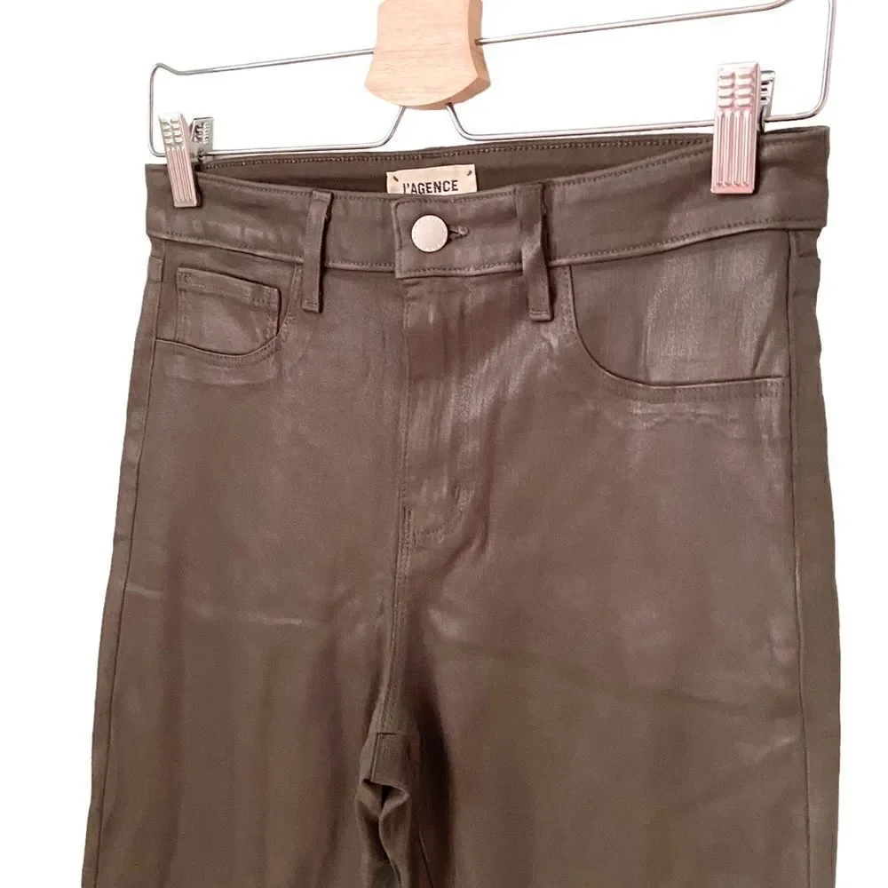 NEW L’AGENCE Margot High Rise Skinny Jeans in Army Coated Size 28
